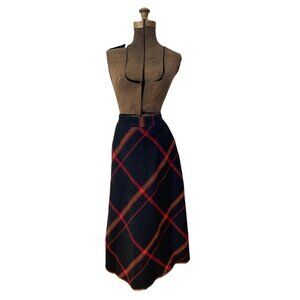 Tanming Tartan Skirt Plaid Wool Medium Red Black Pocketed A-Line Midi
